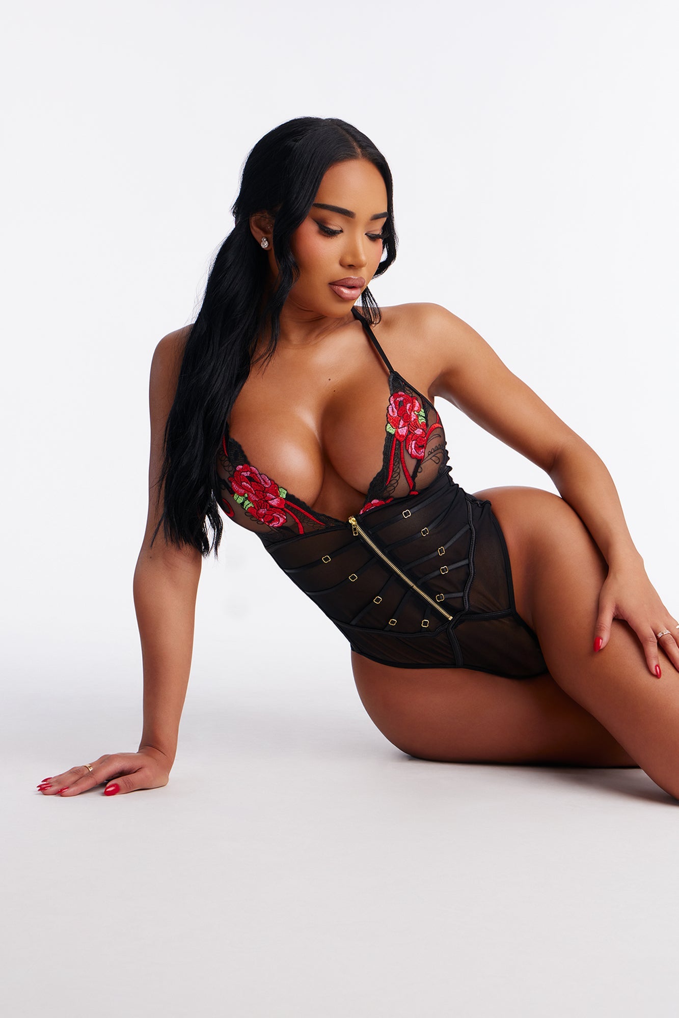 Mariella Mesh Embroidered Teddy - Black/combo