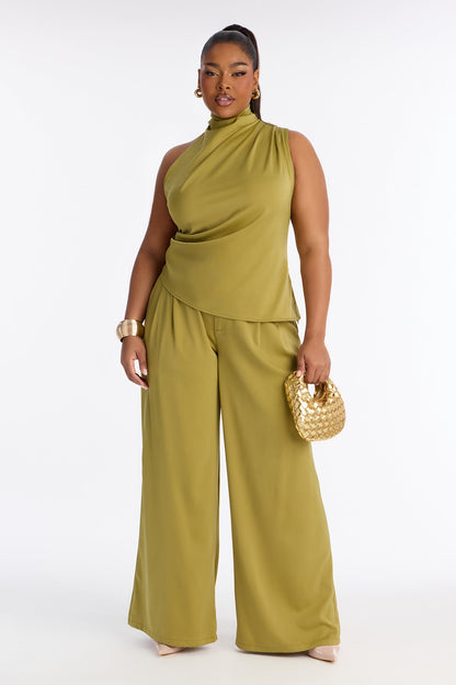 Very Sleek Satin Pant Set - Chartreuse