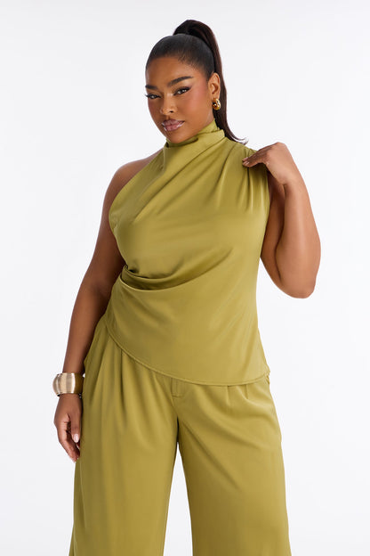 Very Sleek Satin Pant Set - Chartreuse