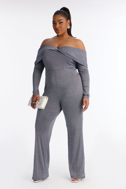 Trina Off Shoulder Wide Leg Jumpsuit - Denim