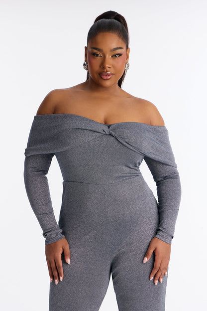 Trina Off Shoulder Wide Leg Jumpsuit - Denim