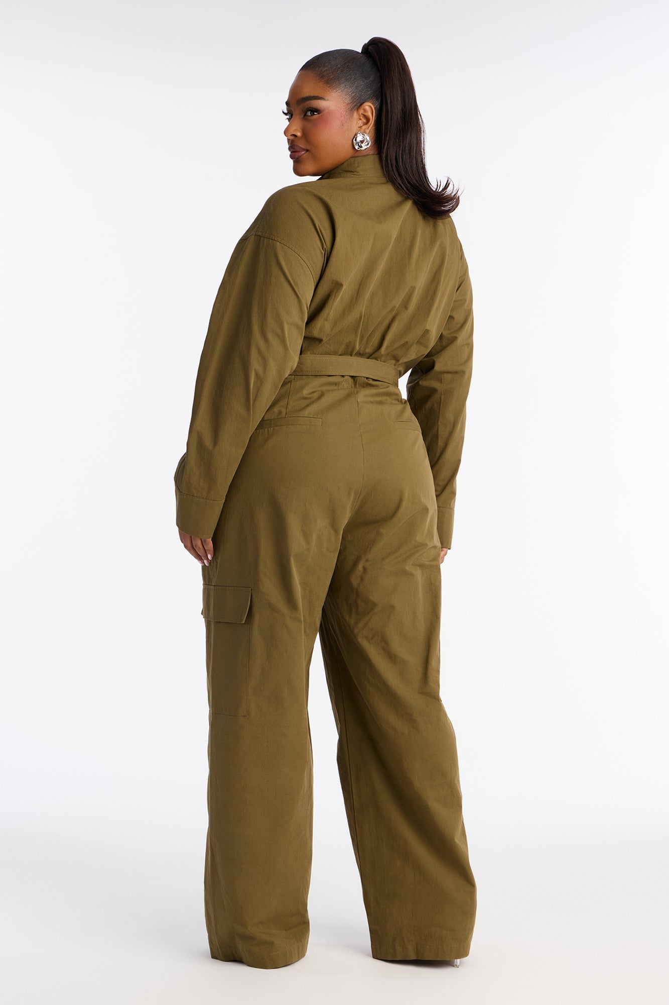 Streetwear Muse Utility Wide Leg Jumpsuit - Olive