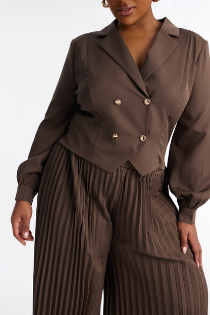 Office Ready Pleated Wide Leg Jumpsuit - Brown