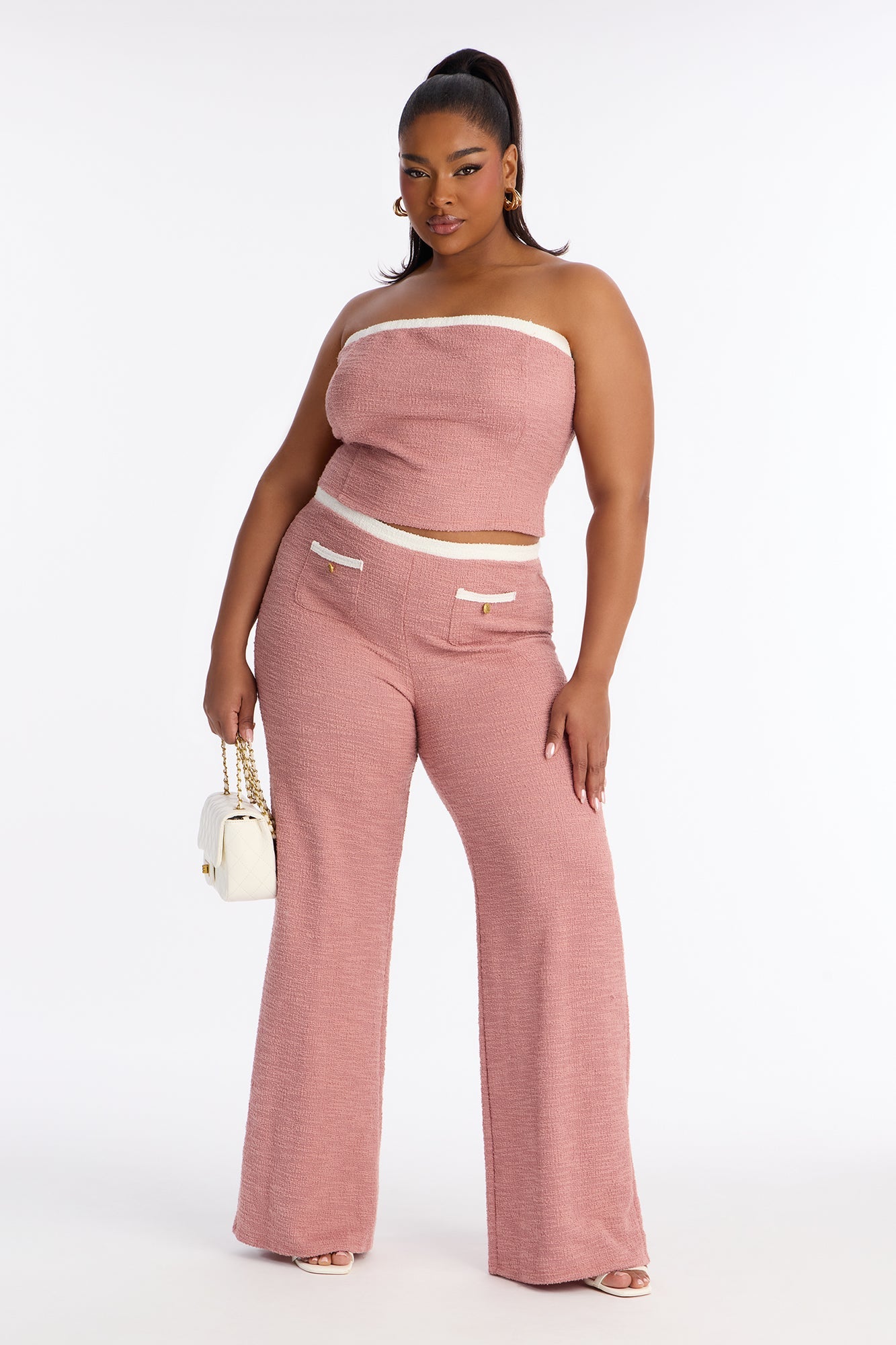 Maybelle Knit Tweed Pant Set - Mauve