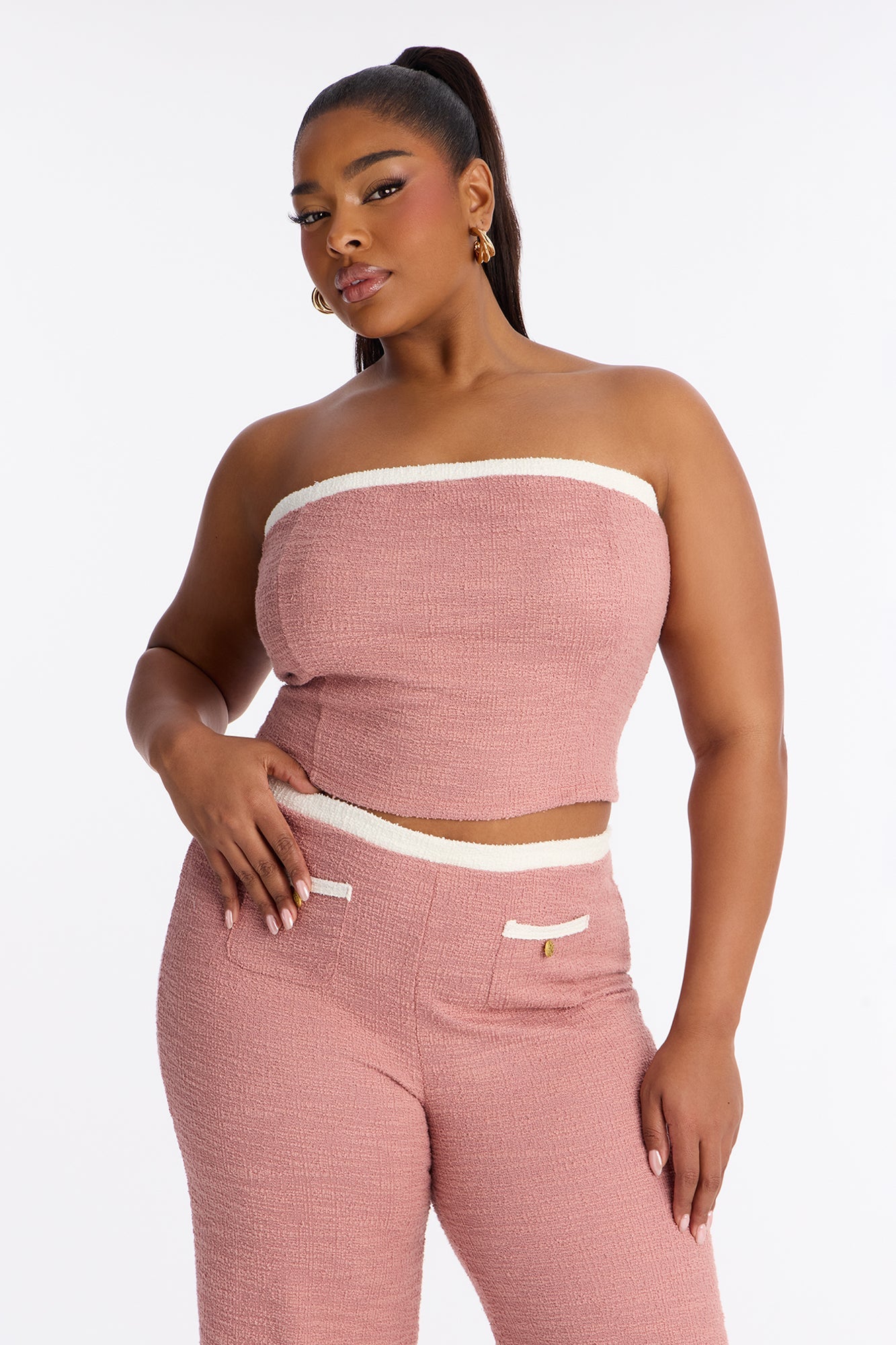 Maybelle Knit Tweed Pant Set - Mauve