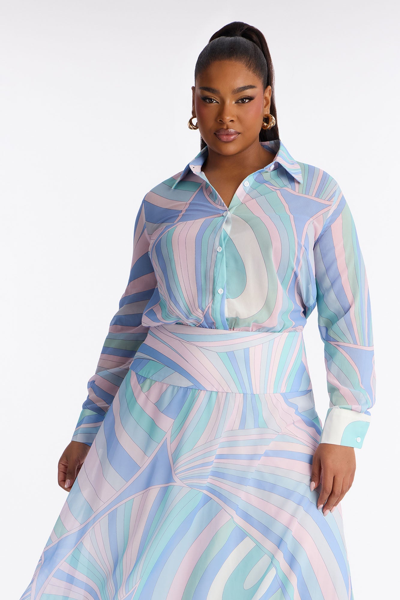 Gianna Button Up Chiffon Maxi Dress - Blue/combo