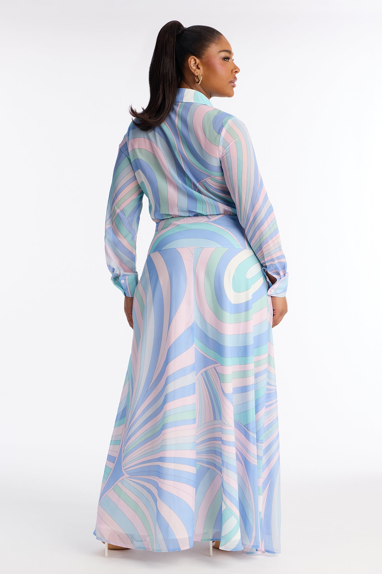Gianna Button Up Chiffon Maxi Dress - Blue/combo