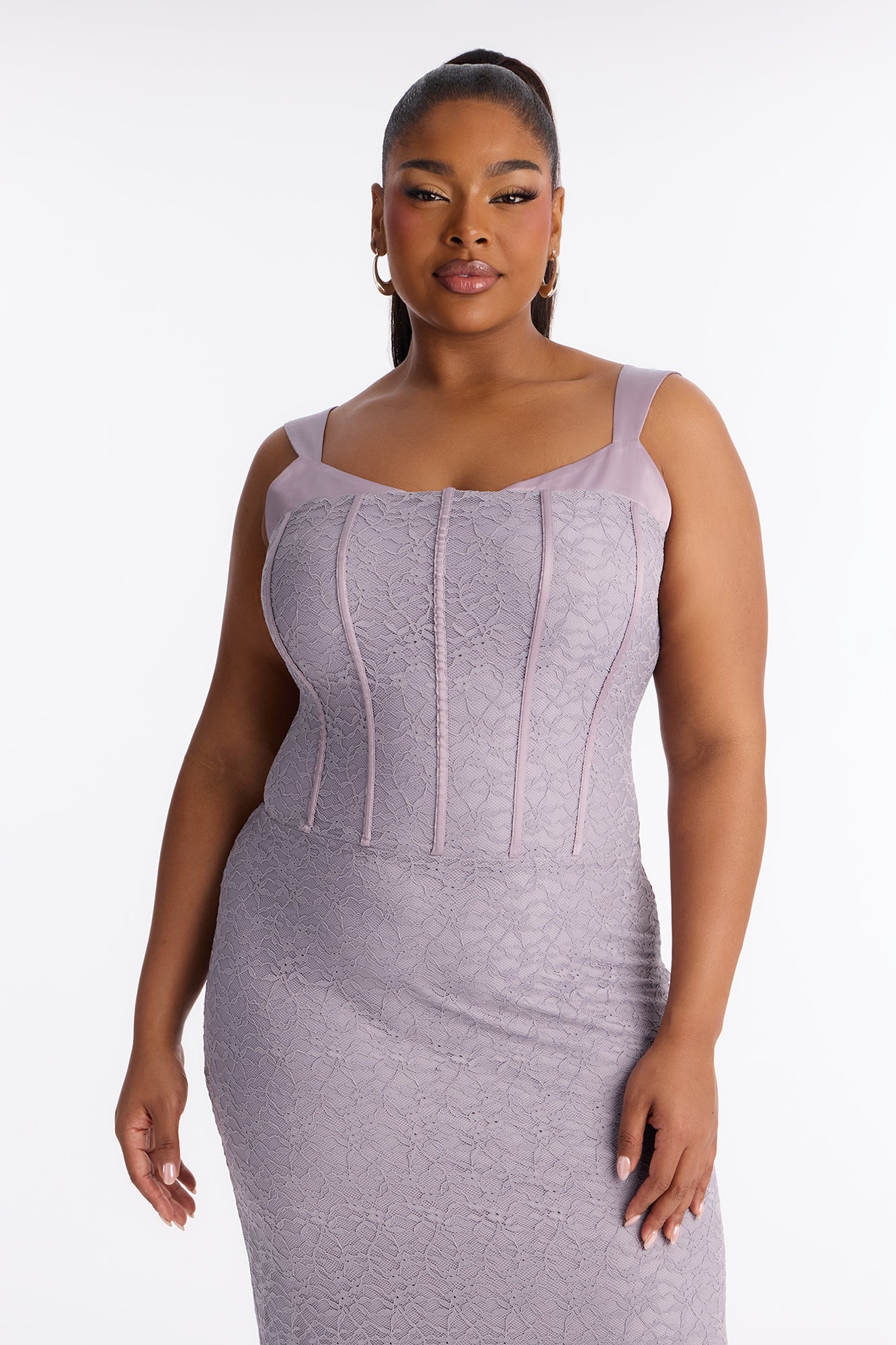 Daniela Fringe Corset Lace Midi Dress - Lavender