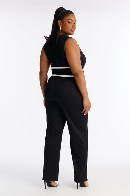 Talia Deep V Tie Waist Jumpsuit - Black