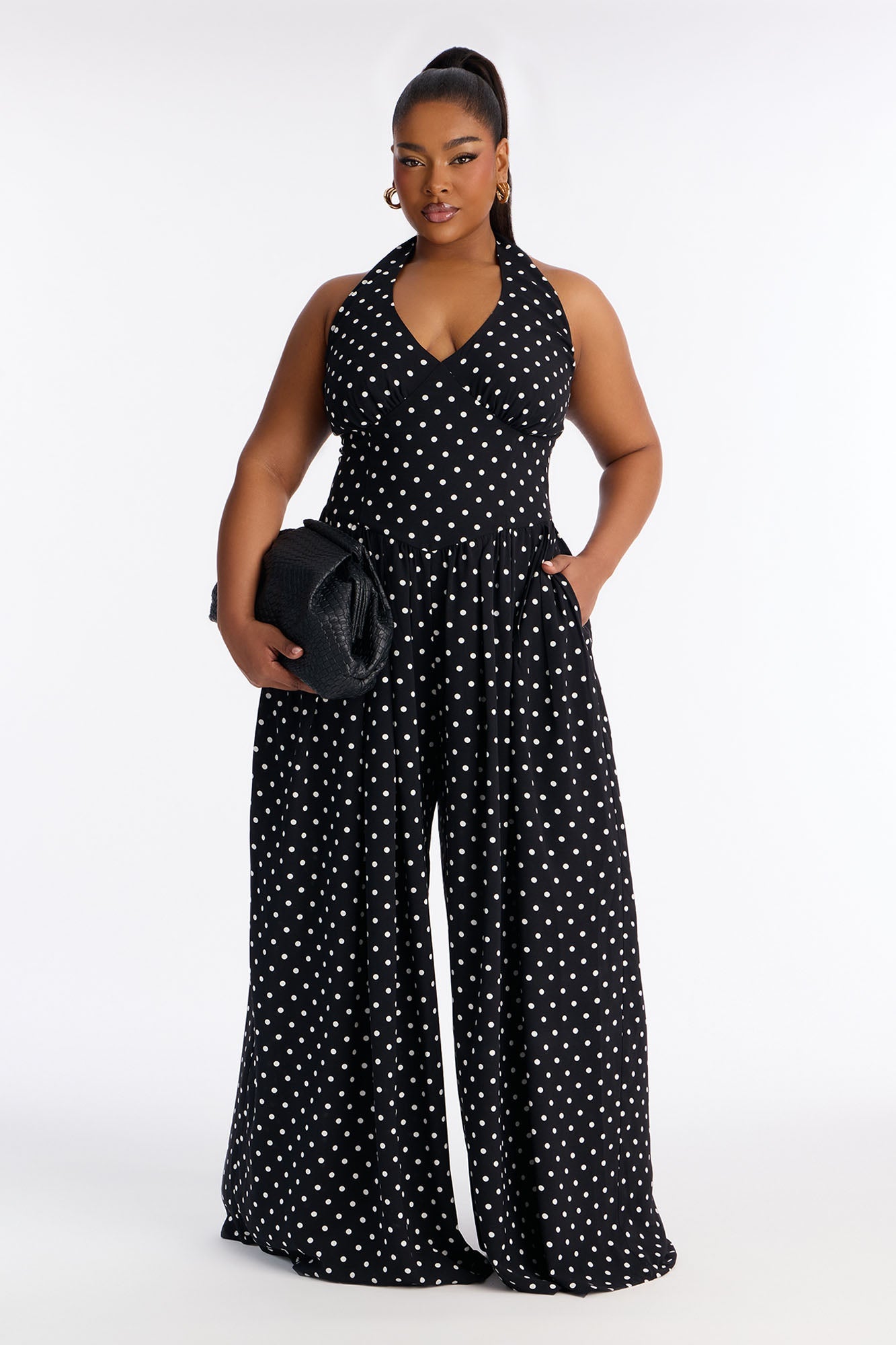 Lighter Than Air Polka Dot Jumpsuit - Black/White
