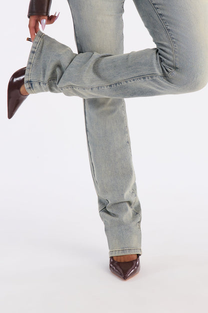 Yes Please Low Rise Stacked Skinny Jeans - Vintage Wash