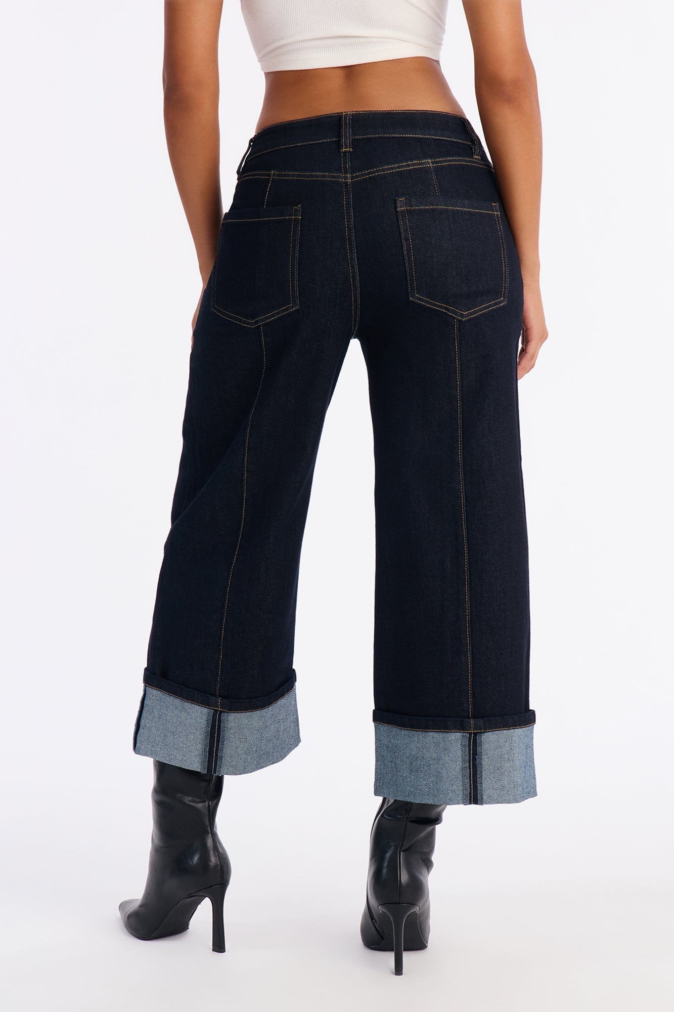Claire Cuffed Pintuck Jeans - Dark Denim
