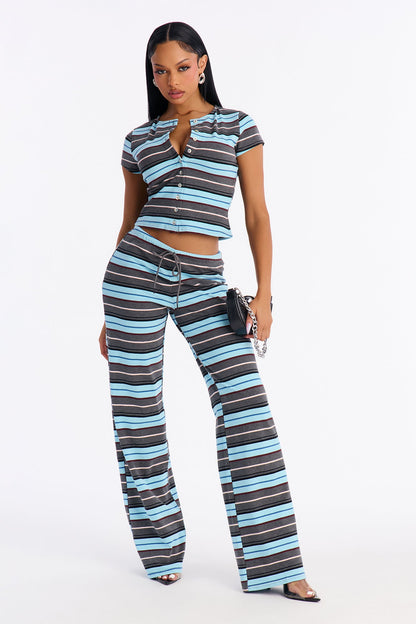 Carly Striped Pant Set - Blue/combo