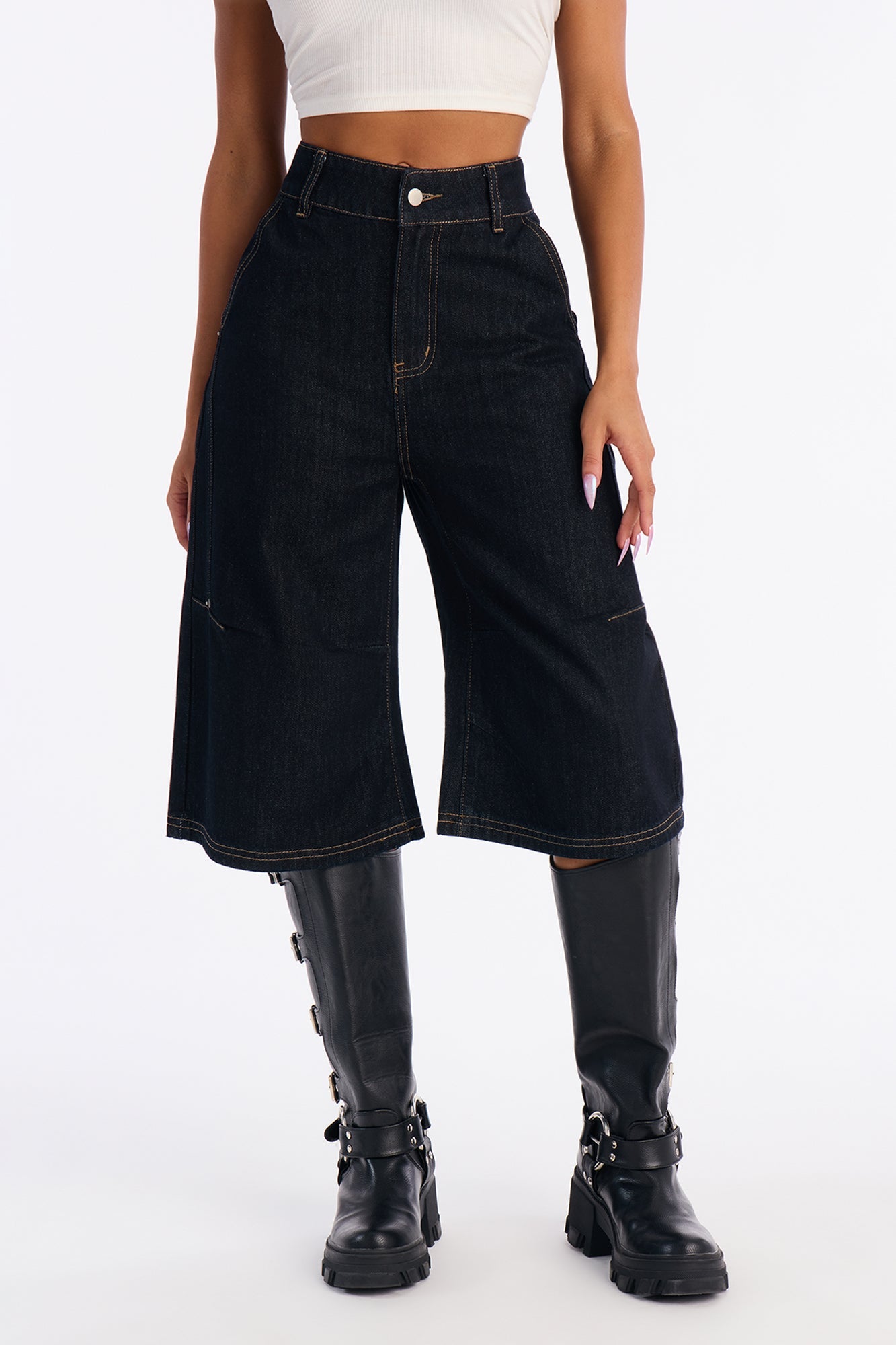 Night Shift Non Stretch Denim Jort - Dark Denim