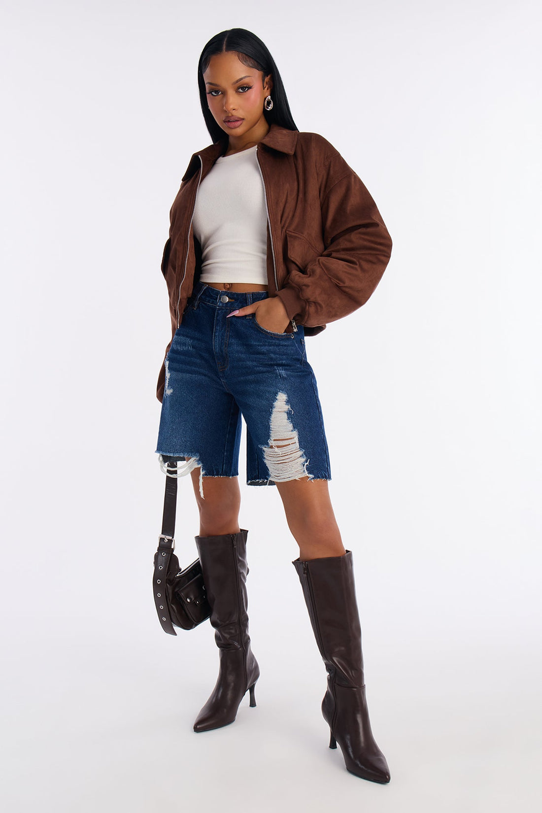 Wild And Free Non Stretch Denim Bermuda Shorts - Dark Wash