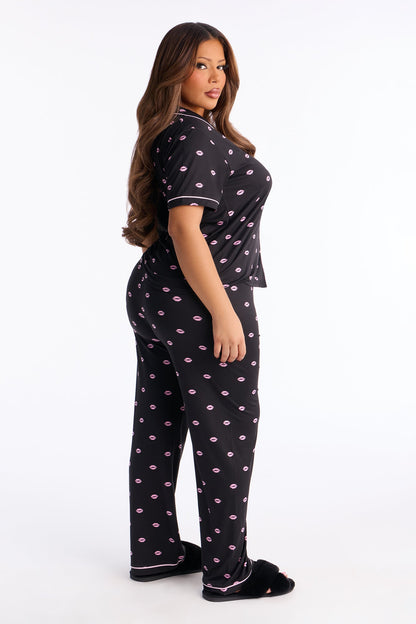Besitos Short Sleeve PJ Pant Set - Black/Pink
