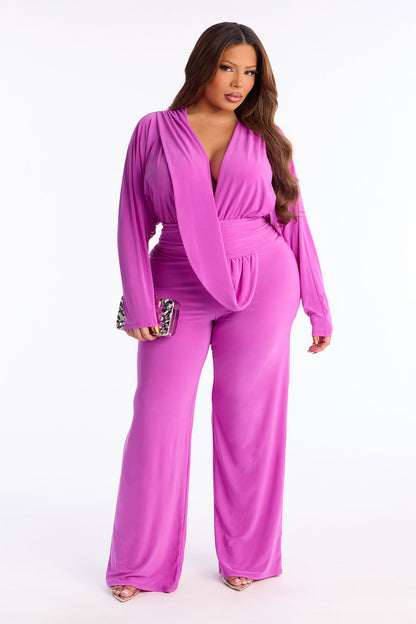 Anabel Draped Straight Leg Jumpsuit - Magenta
