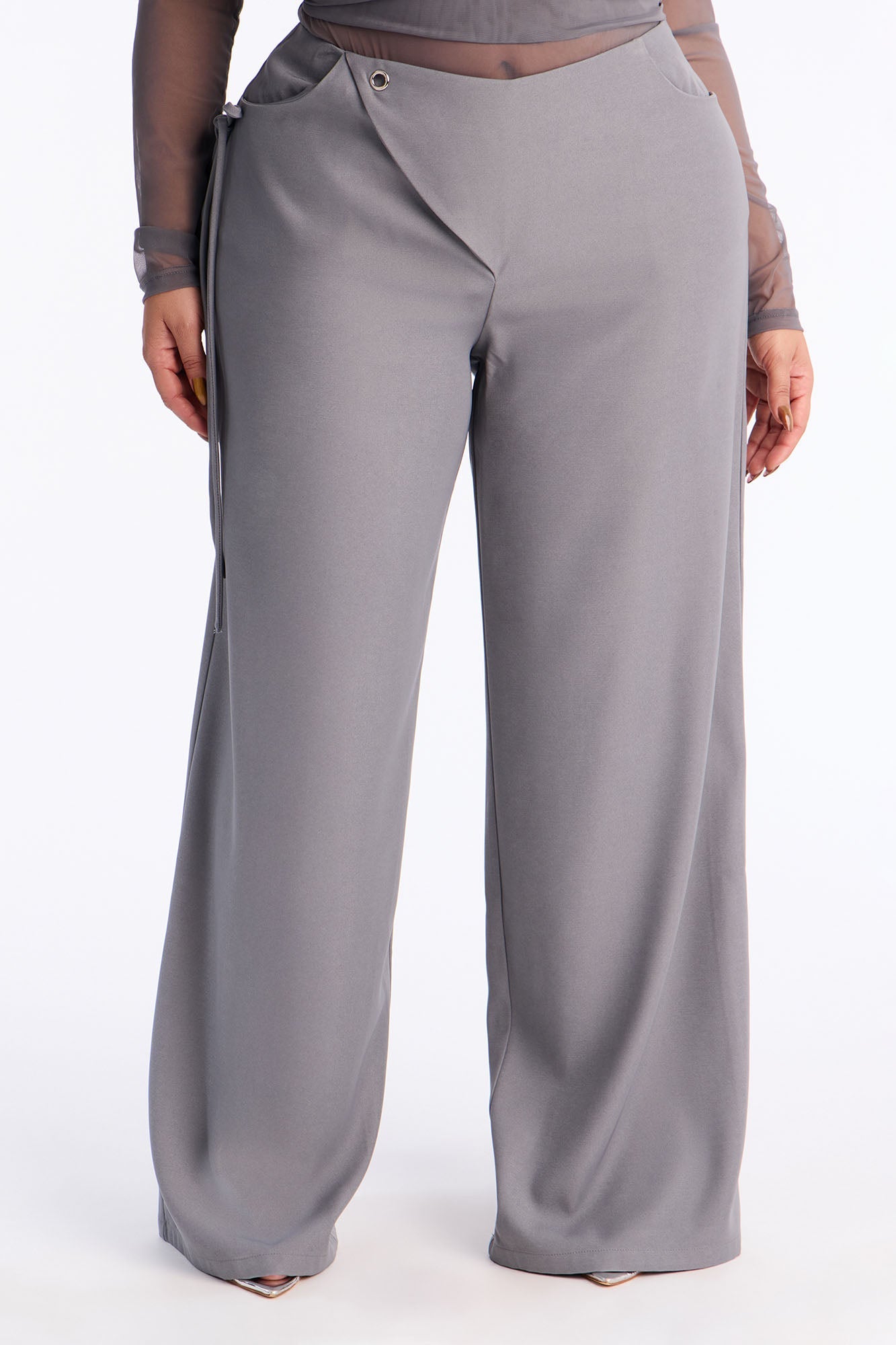 Subtle Slay Crepe Tie Waist Pant 33″ - Grey