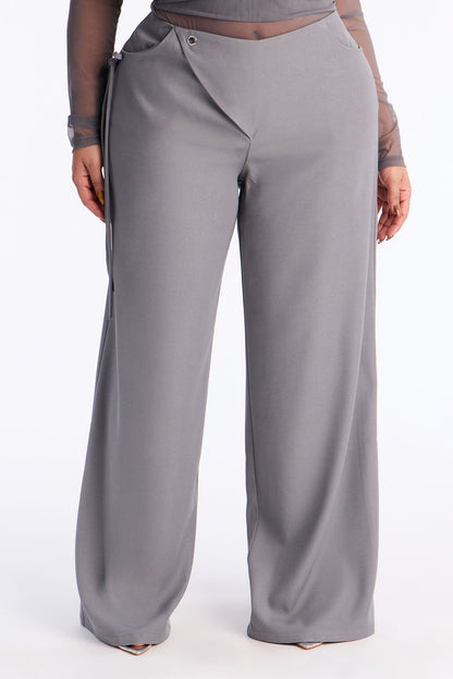 Subtle Slay Crepe Tie Waist Pant 33″ - Grey