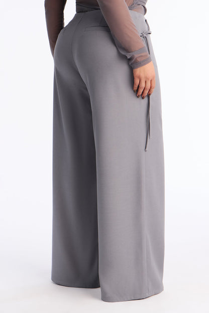 Subtle Slay Crepe Tie Waist Pant 33″ - Grey