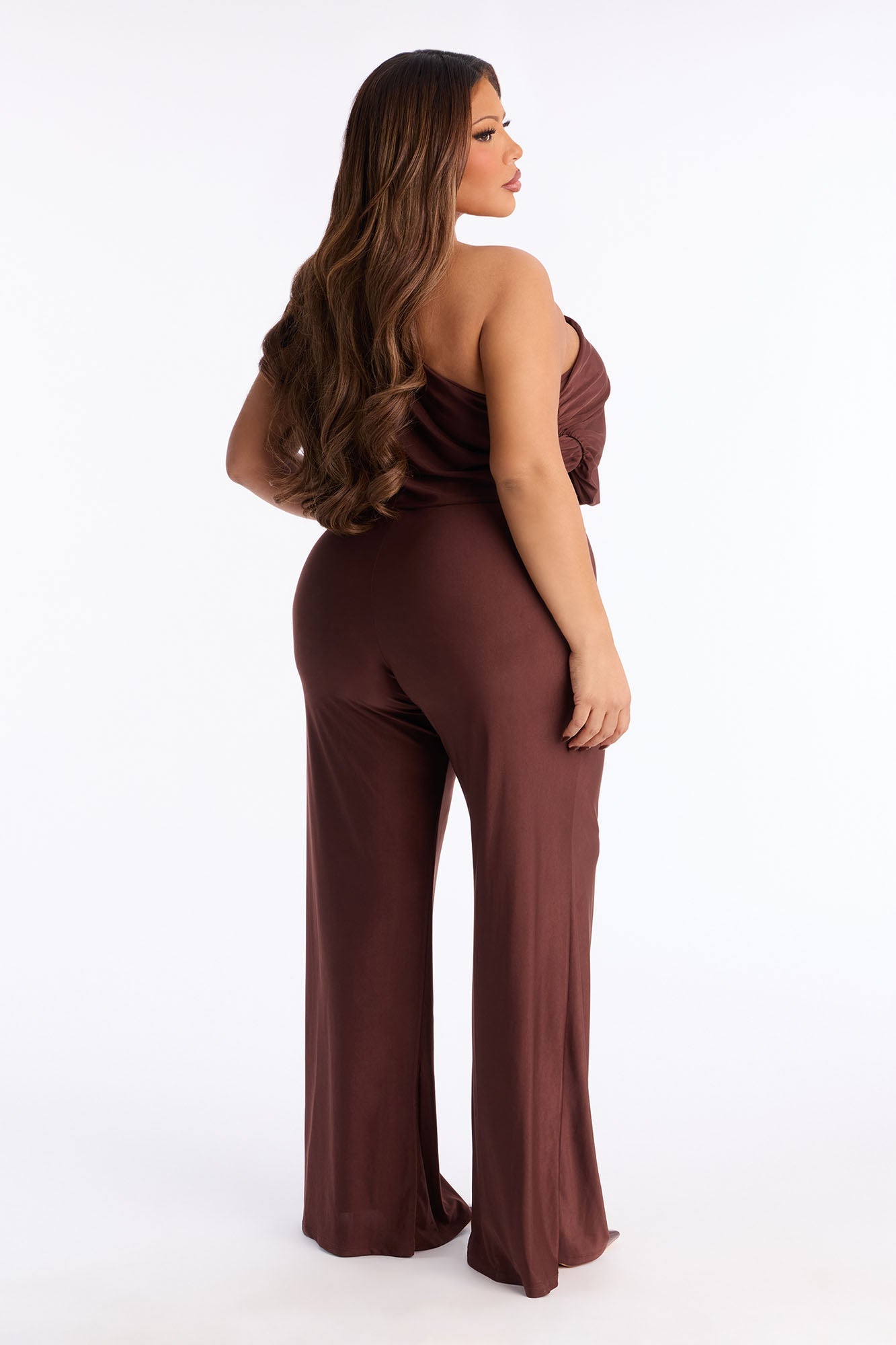Girls That Brunch One Shoulder Wide Leg Jumpsuit - Chocolate