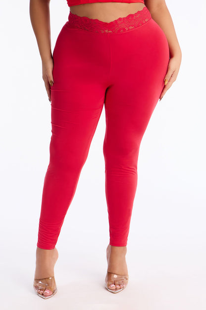 Adalynn High Waisted Lace Trim Legging 29″ - Red