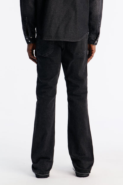 Stacked Skinny Flare Paisley Patch Jeweled Jean - Grey