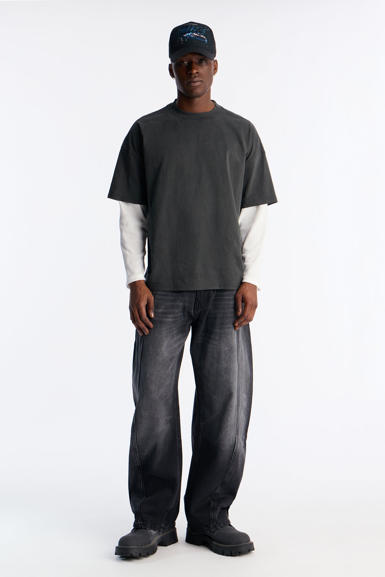 Washed Double Layer Tee - Black Wash