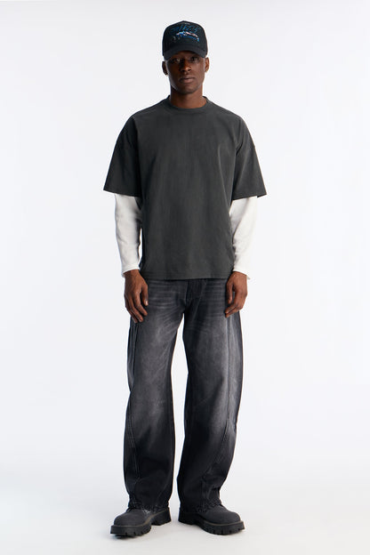 Washed Double Layer Tee - Black Wash