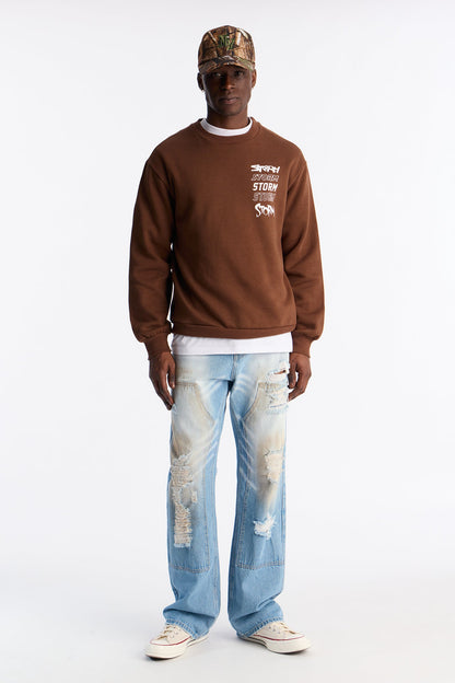 Stacked Slim Flare Dust Up Destroyed Carpenter Jean - Light Wash