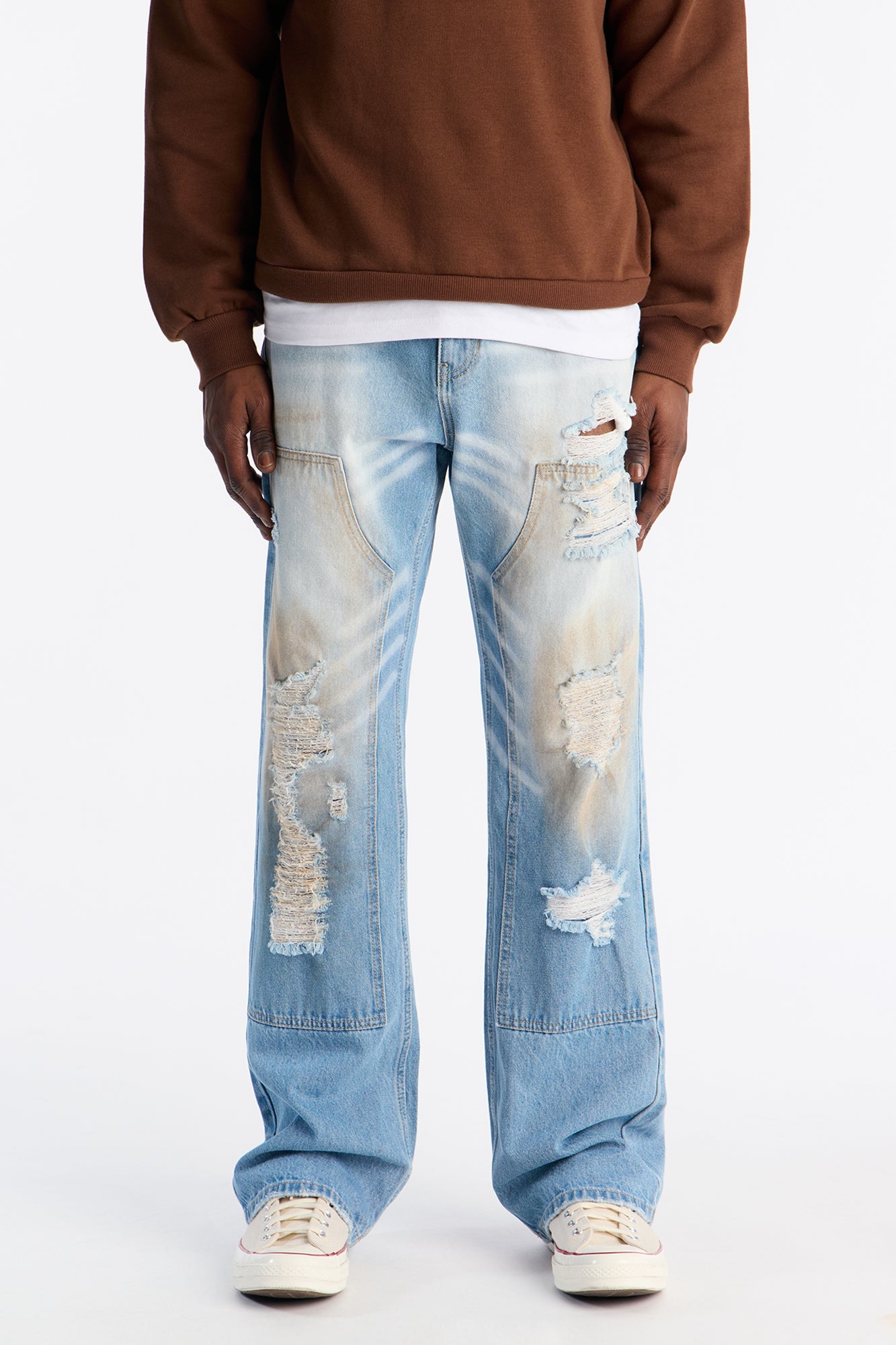 Stacked Slim Flare Dust Up Destroyed Carpenter Jean - Light Wash