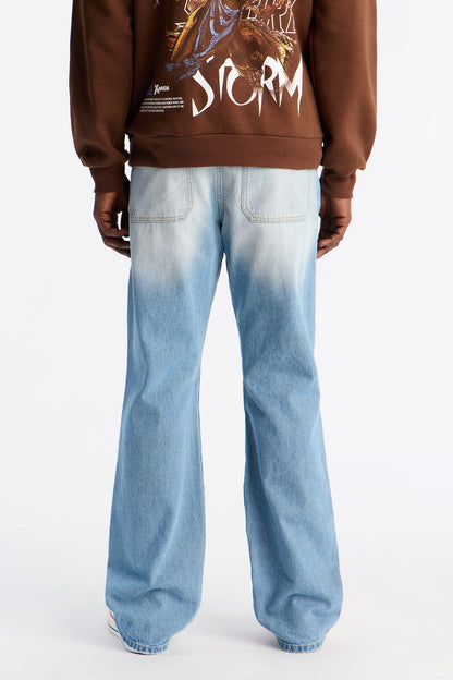 Stacked Slim Flare Dust Up Destroyed Carpenter Jean - Light Wash