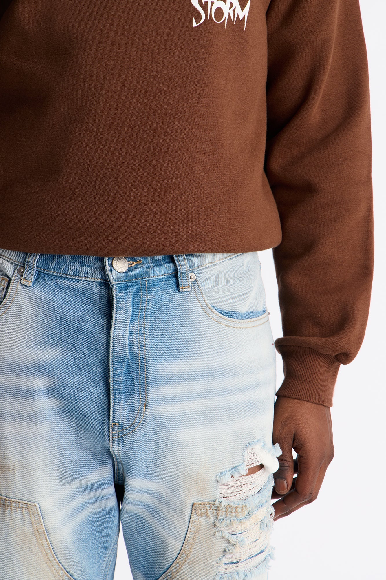 Stacked Slim Flare Dust Up Destroyed Carpenter Jean - Light Wash