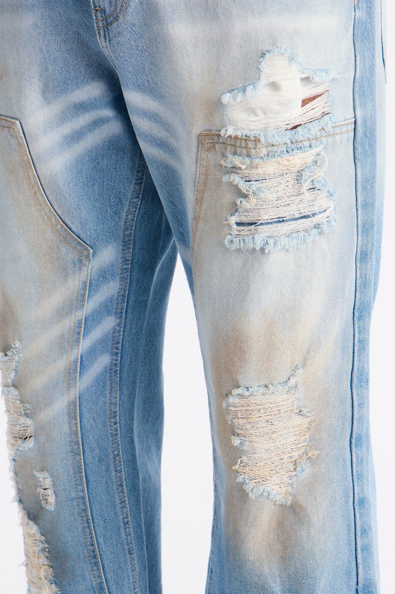 Stacked Slim Flare Dust Up Destroyed Carpenter Jean - Light Wash
