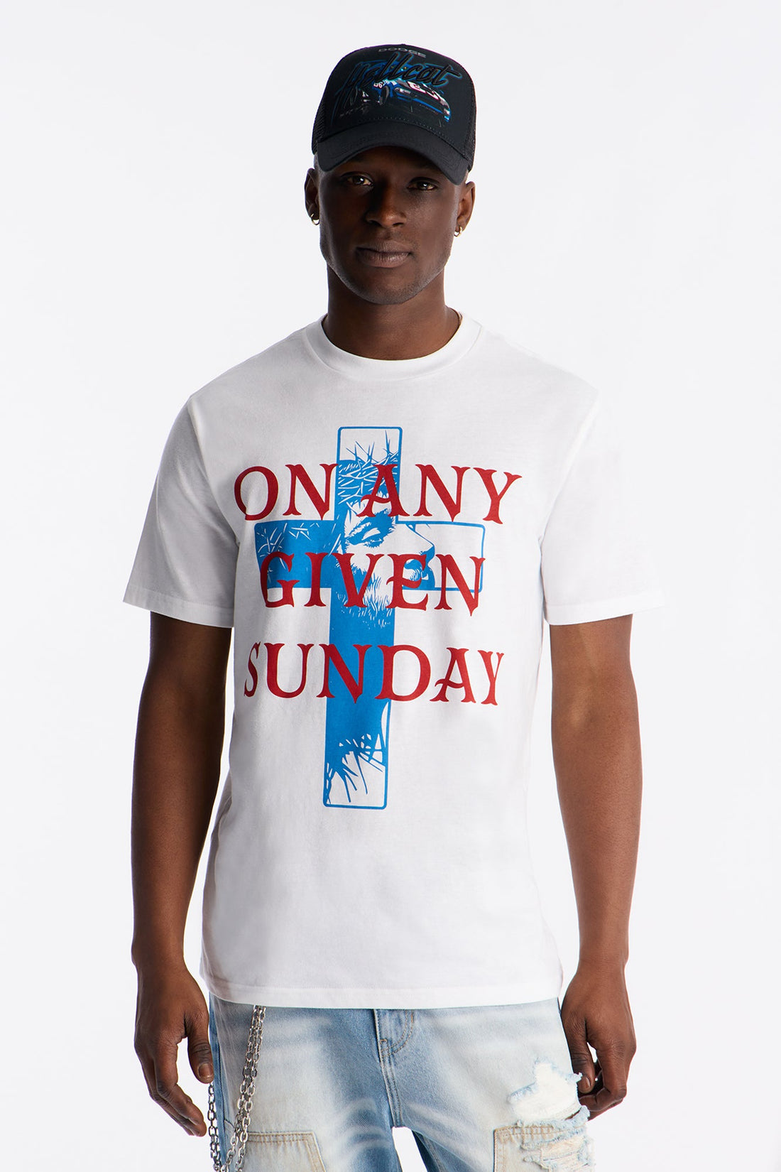 On Any Given Sunday Cross Graphic Short Sleeve Tee - White