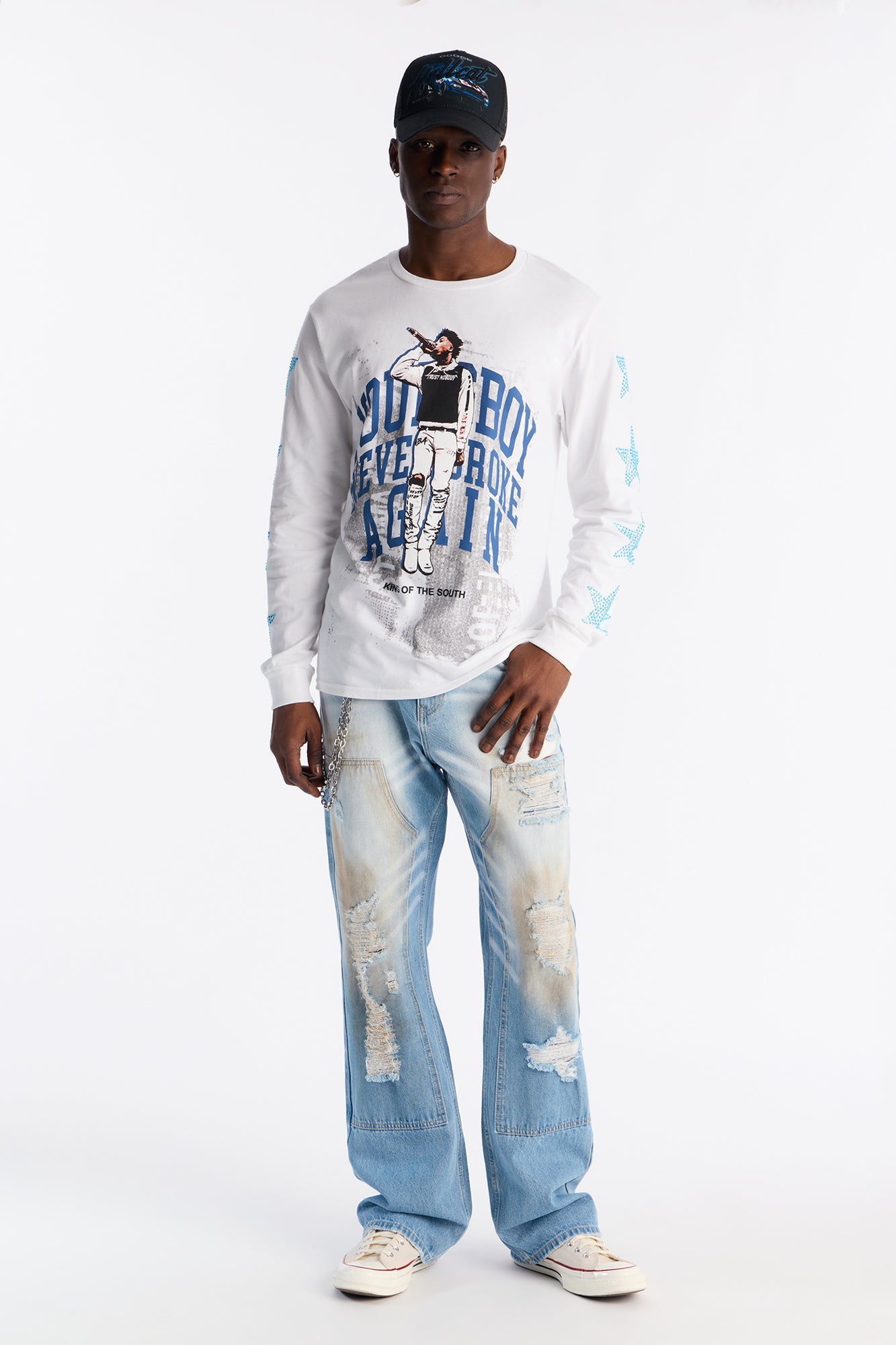 Young Boy Never Broke Again Shining Star Long Sleeve Tee - White