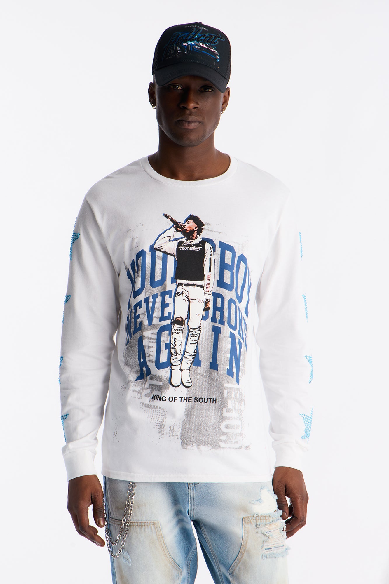 Young Boy Never Broke Again Shining Star Long Sleeve Tee - White