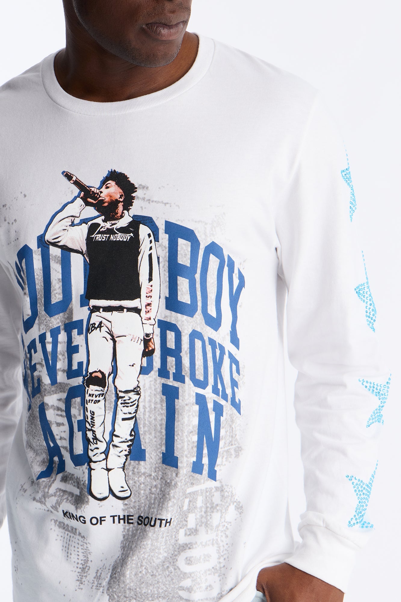 Young Boy Never Broke Again Shining Star Long Sleeve Tee - White
