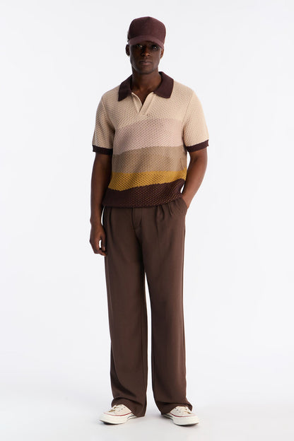 Grove Knitted Johnny Collar Shirt - Brown
