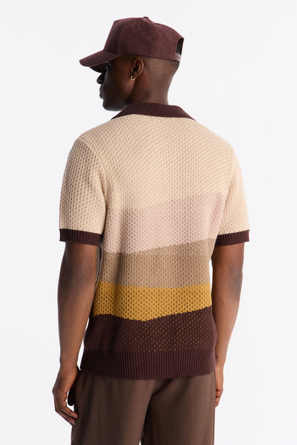 Grove Knitted Johnny Collar Shirt - Brown