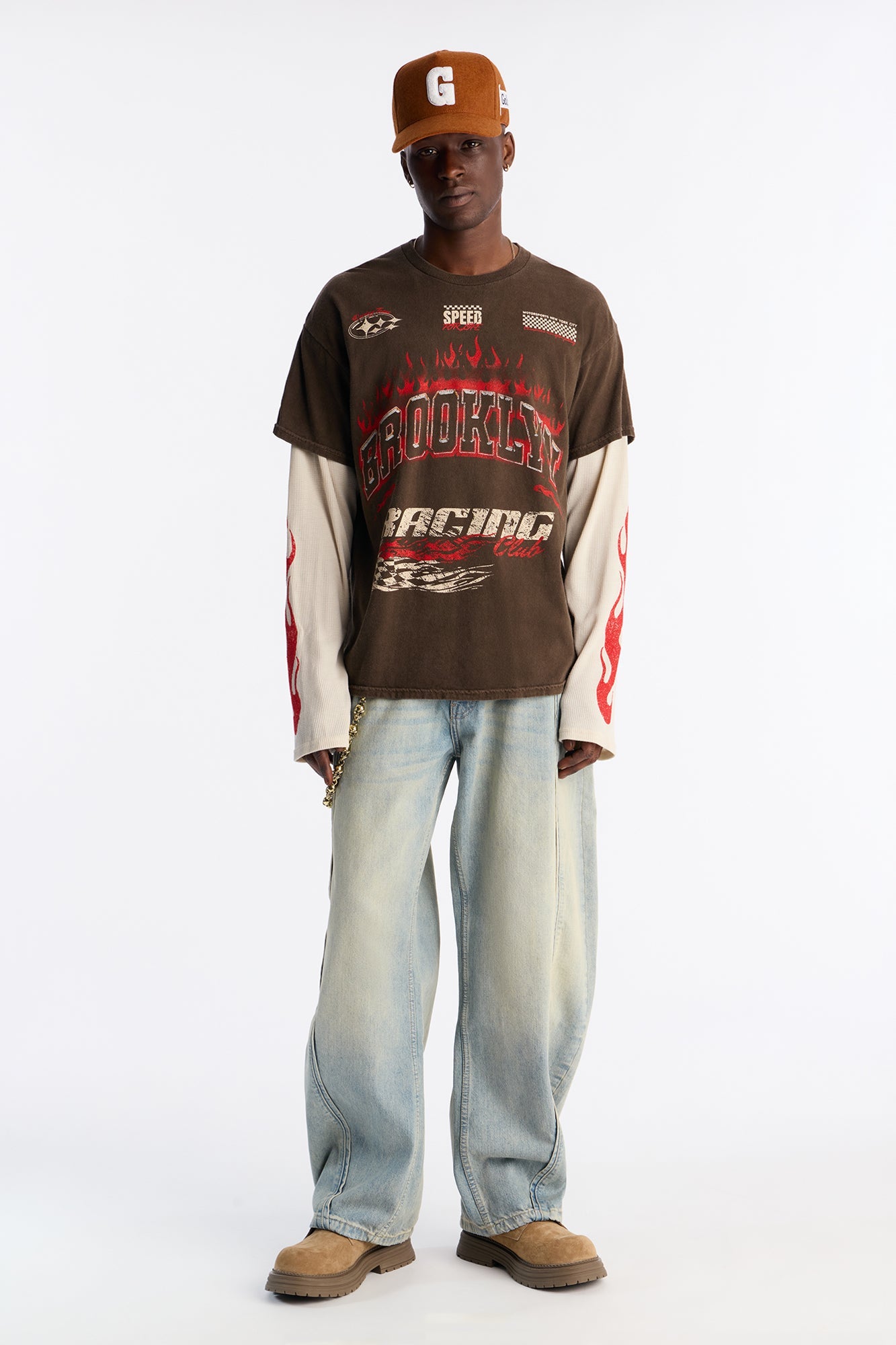 Brooklyn Racing 2fer Long Sleeve Tee - Chocolate