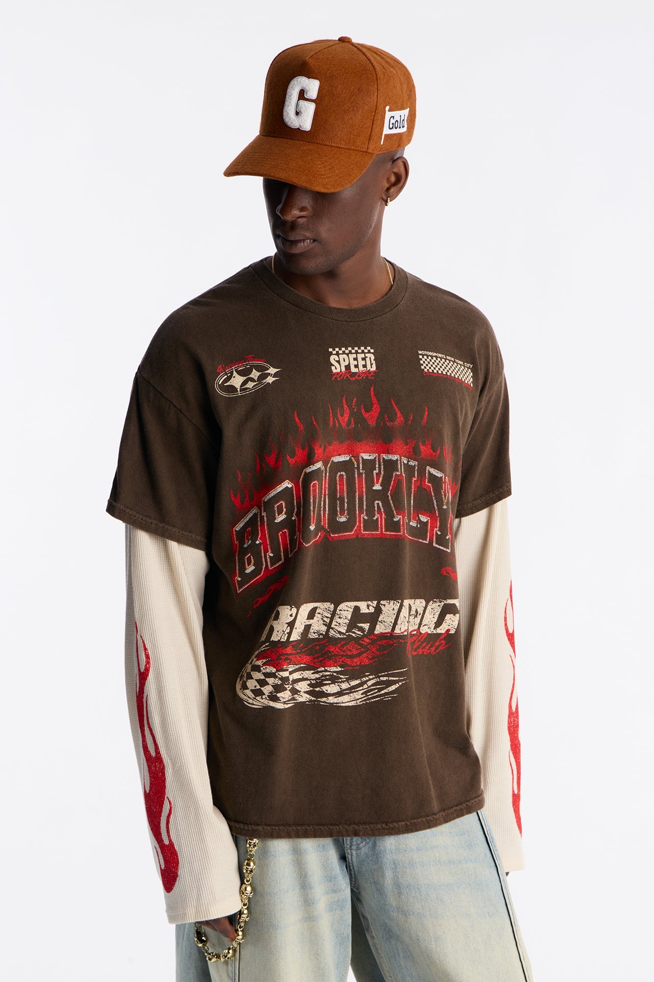 Brooklyn Racing 2fer Long Sleeve Tee - Chocolate