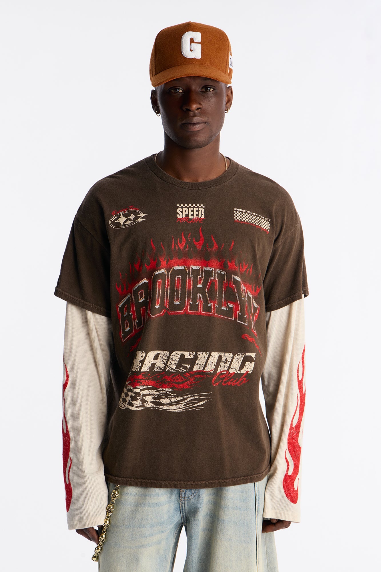Brooklyn Racing 2fer Long Sleeve Tee - Chocolate