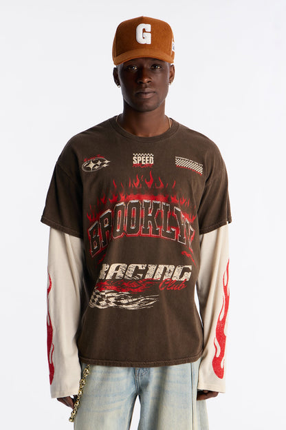 Brooklyn Racing 2fer Long Sleeve Tee - Chocolate