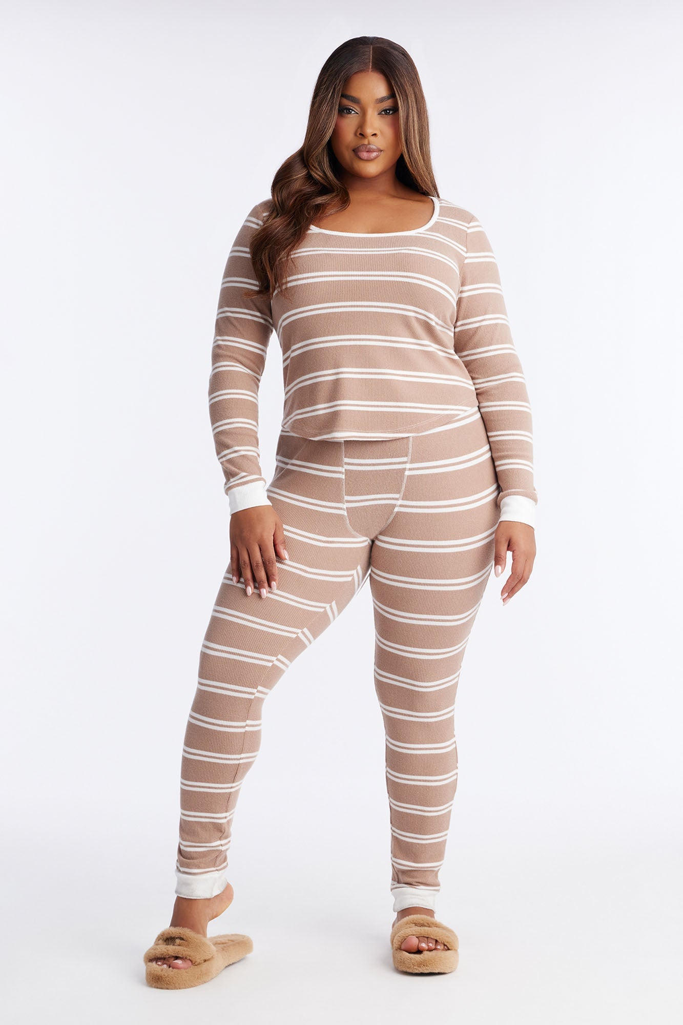 Cozy Morning Waffle Long Sleeve PJ Pant Set - Mocha