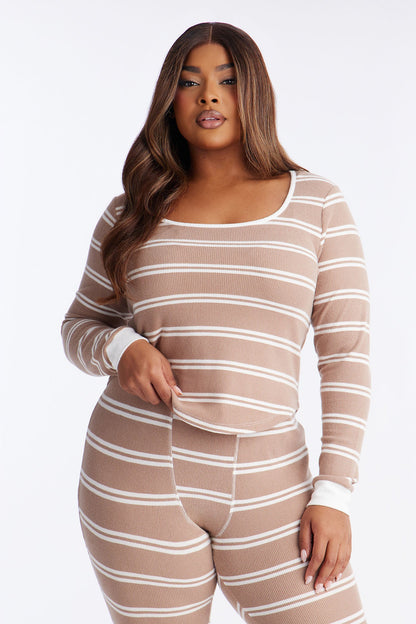 Cozy Morning Waffle Long Sleeve PJ Pant Set - Mocha