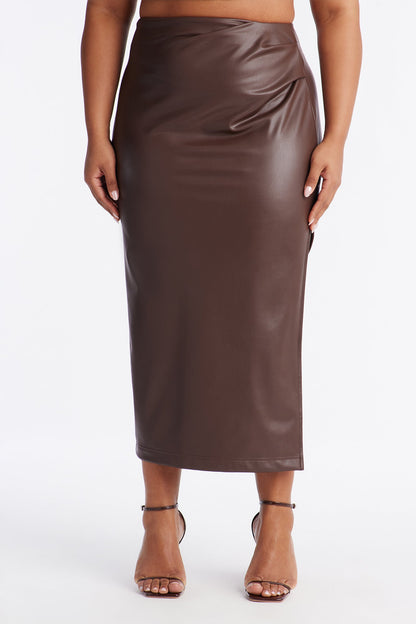 By The Corner Faux Leather Midi Skirt - Chocolate