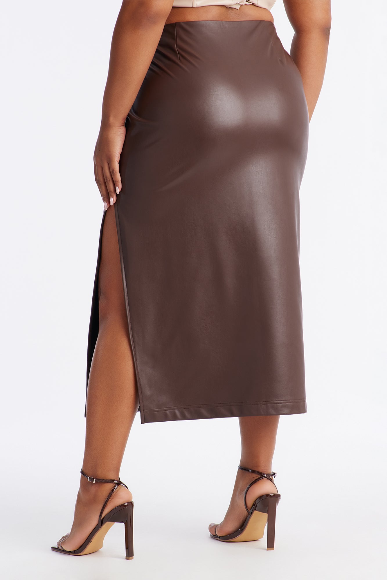 By The Corner Faux Leather Midi Skirt - Chocolate