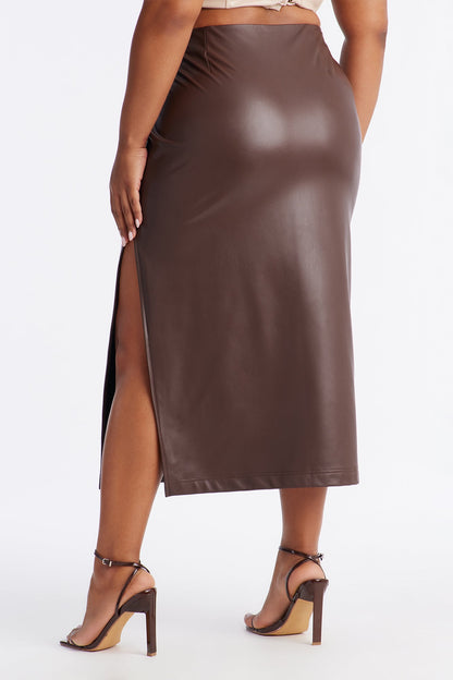 By The Corner Faux Leather Midi Skirt - Chocolate