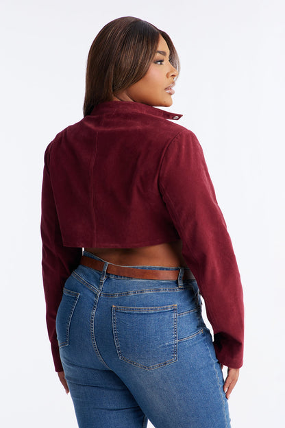 Blake Cropped Faux Suede Moto Jacket - Red